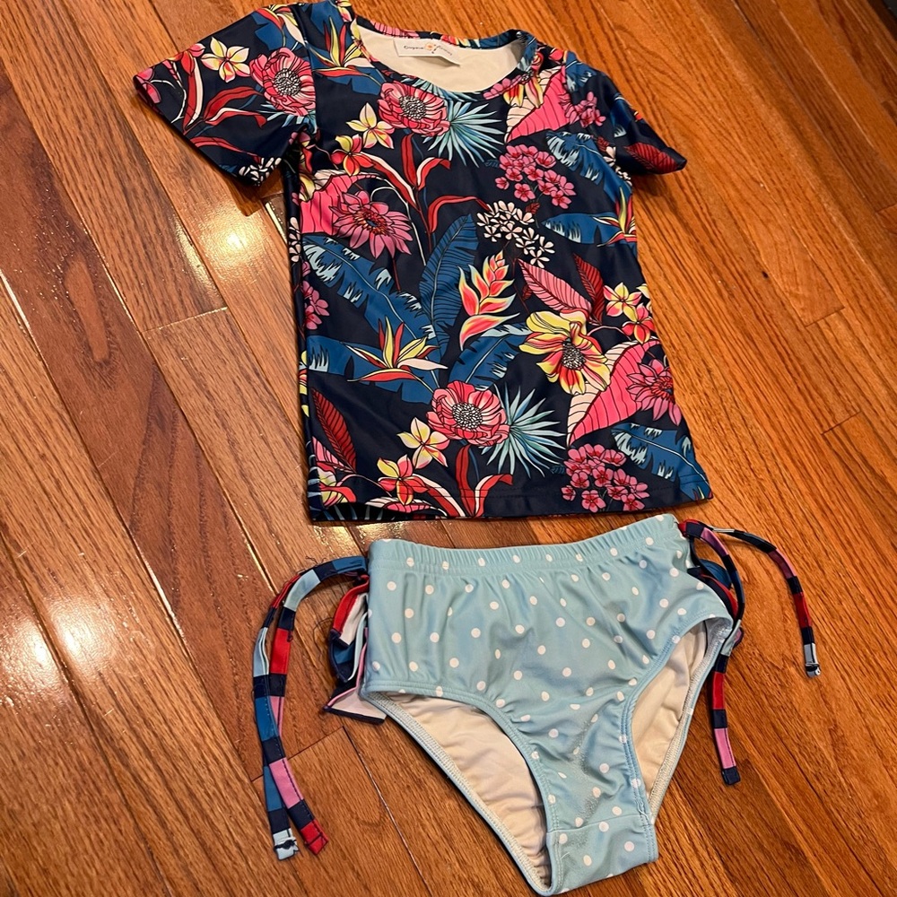Oopsie Daisy Girls’ Size 6 Floral and Polka Dot Swim Set